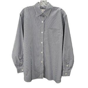 Vintage 90s Burberrys Button Up Dress Shirt Pinstripe Blue White size 12 Women